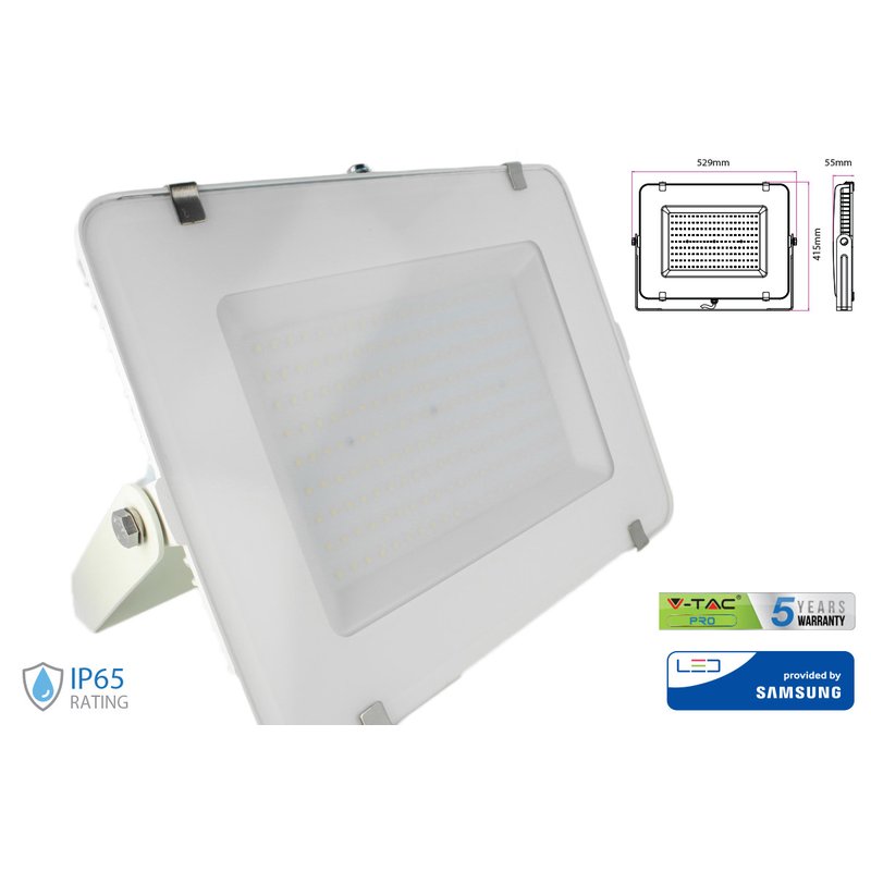 foto del prodotto faro led flood light 300w ip65 bianco neutro super slim 55mm carcassa bianca samsung garanzia 5 anni sku 10033