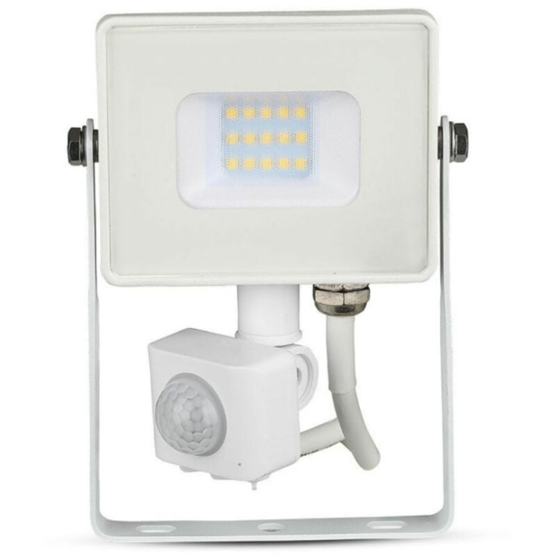 foto del prodotto faro led flood light slim 10w ip65 neutro 4000k carcassa bianca con sensore pir di movimento e crepuscolare chip samsung sku-434