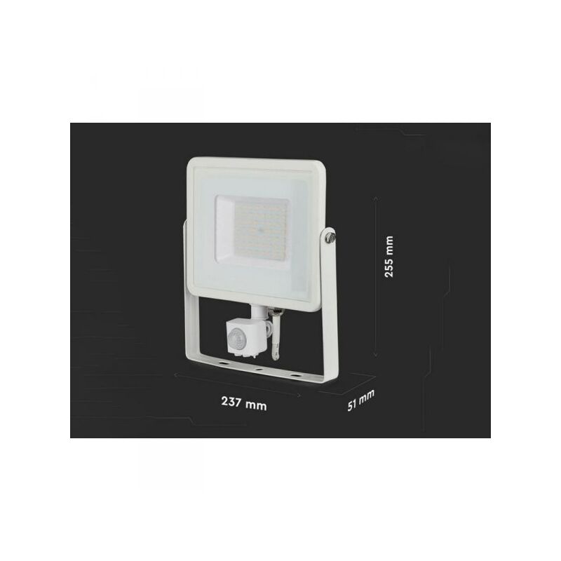 foto del prodotto faro led flood light slim 50w ip65 neutro 4000k carcassa bianca con sensore pir di movimento e crepuscolare chip samsung sku 467