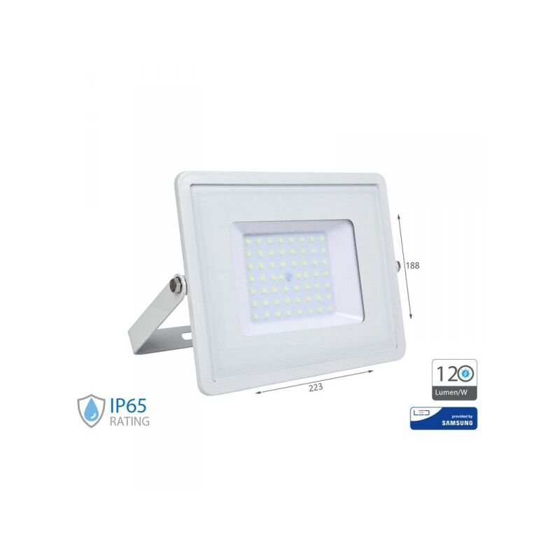foto del prodotto faro led flood slim alta luminosita 120lm w 50w 6000lm freddo 6400k carcassa bianca ip65 chip samsung sku 21763
