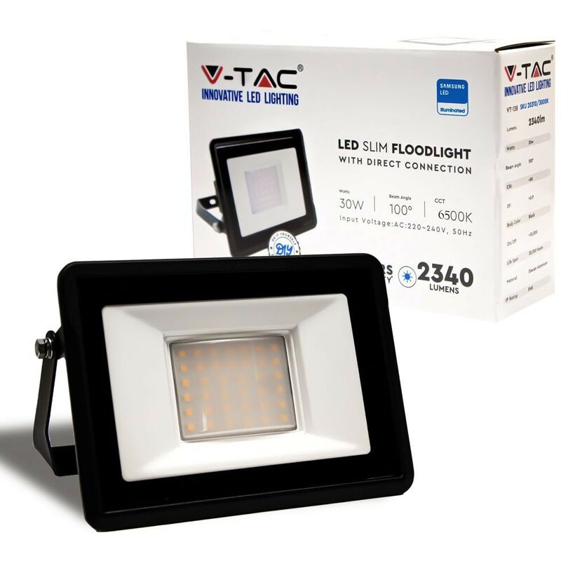 foto del prodotto faro led floodlight 30w smd ip65 chip samsung colore nero v tac vt 138 bianco freddo