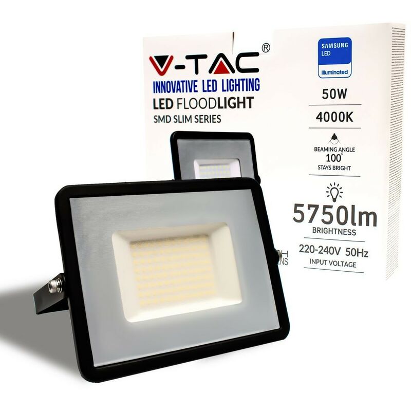 foto del prodotto faro led floodlight 50w smd slim ip65 chip samsung nero bianco freddo
