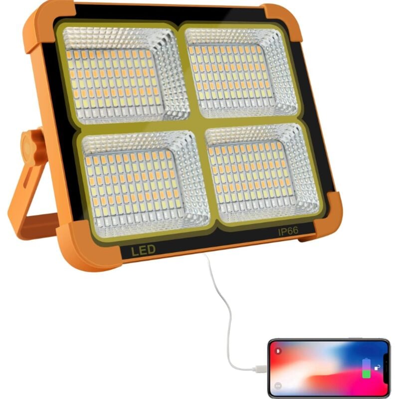 foto del prodotto faro led ricaricabile da 100 w, 10000 lm, lampada da lavoro portatile con pannello solare, lampada ricaricabile tramite usb da 6500 mah, per campeggio, ecc.