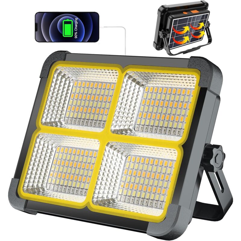 foto del prodotto faro led ricaricabile da 100 w, faro da cantiere ricaricabile da 12000 mah pannello solare 4 modalit di illuminazione, faro con batteria