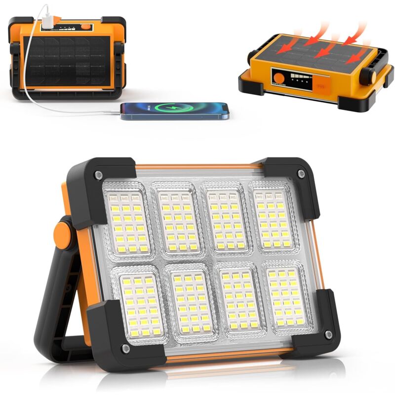 foto del prodotto faro led ricaricabile da 30 w, faro led portatile a energia solare e batteria ricaricabile, 4 modalit , luce da lavoro da 5400 mah per campeggio,