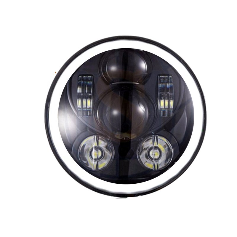 foto del prodotto faro led rotondo 7 pollici 58w headlight h4 con luce diurne e frecce per moto harley davidson jeep wrangler jk tj