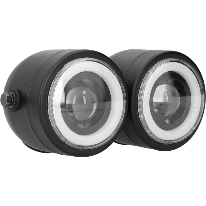 foto del prodotto faro led universale rotondo con doppia luce angel eyes anabbagliante retr per moto bianco drl
