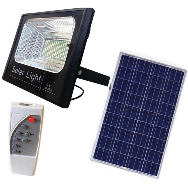 foto del prodotto faro pannello energia solare faretto led luce bianca ip67 con telecomando 800 watt trade shop traesio