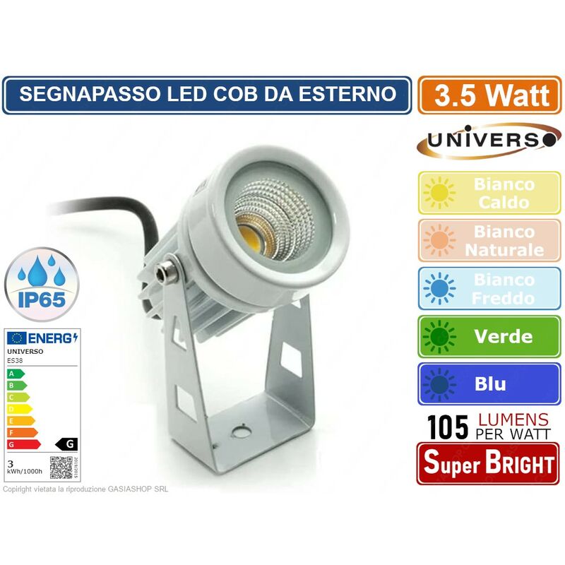 foto del prodotto faro proiettore cob led orientabile da giardino bianco da 3.5w ip65 luce bianco caldo bianco naturale bianco freddo verde blu colore luce verde