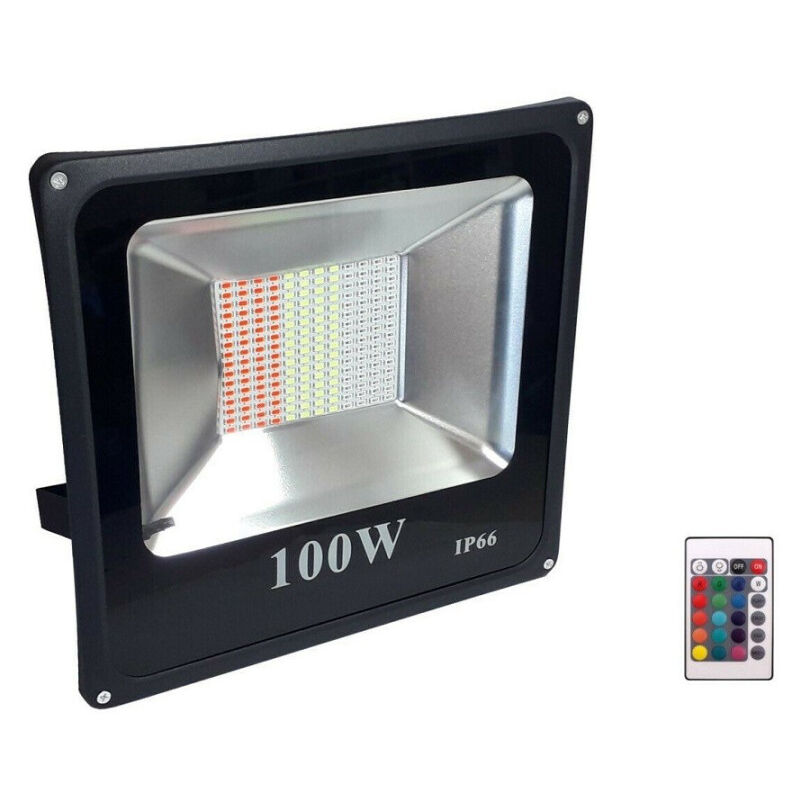 foto del prodotto faro proiettore led 100w rgb multicolore da esterno ip66 220v telecomando 87684 trade shop traesio