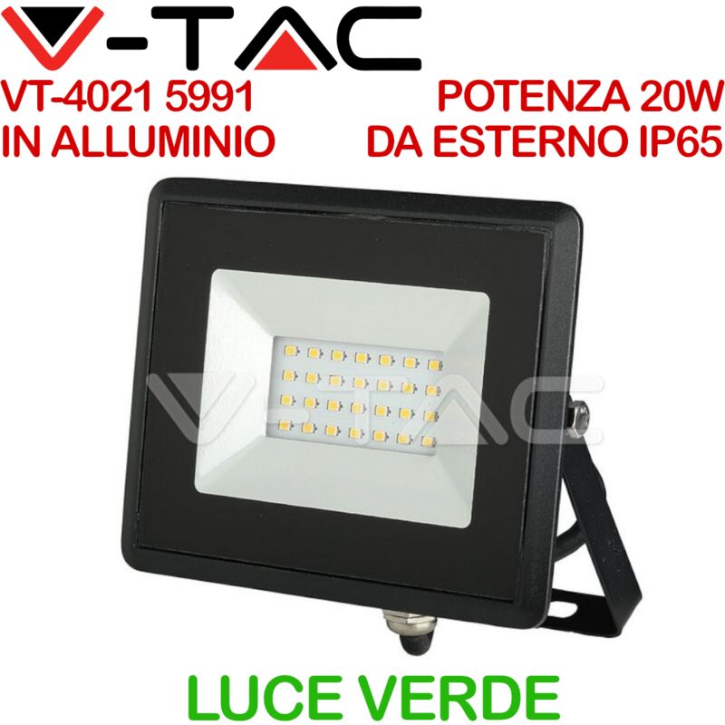 foto del prodotto faro proiettore led flood light 20w colore verde ip65 interno esterno carcassa nera sku-5991