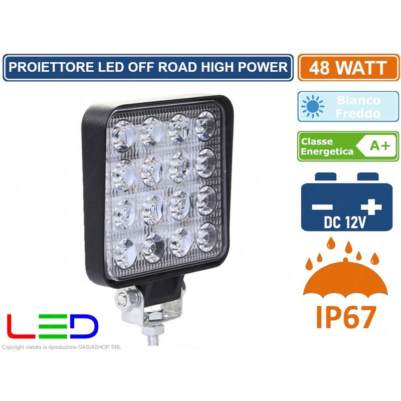 foto del prodotto faro proiettore led off road luce di lavoro supplementare 12v 48w per jeep fuoristrada ip67 quadrato
