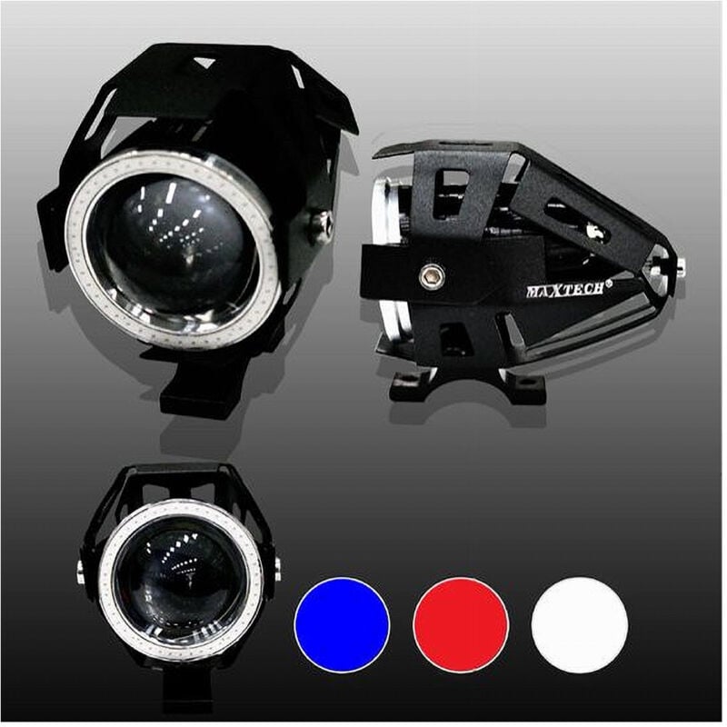 foto del prodotto faro proiettore luce led fari moto guida bianco blu rosso occhio u7 led001 maxtech