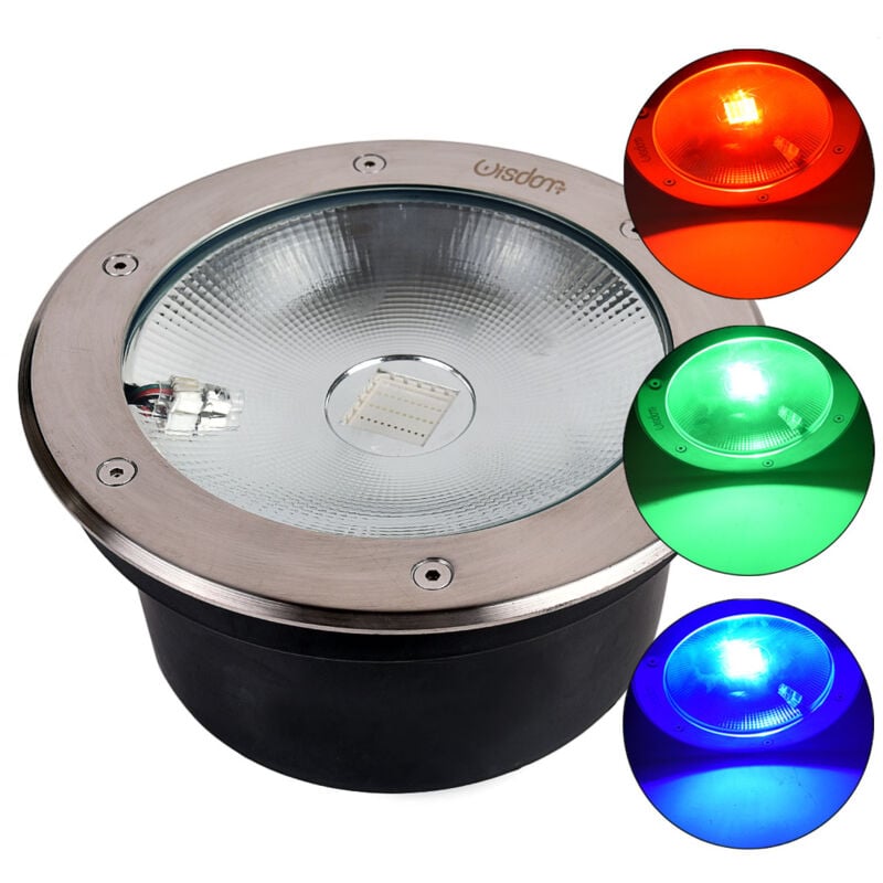 foto del prodotto faro segnapasso led cob calpestabile 30w rgb in acciaio e vetro temperato per viali giardini e ingressi