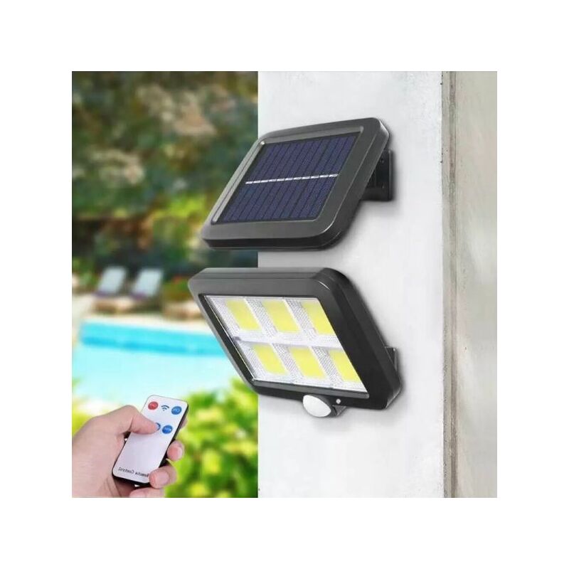 foto del prodotto faro solare led con pannello faretto sensore di movimento 120 led cob xz f120