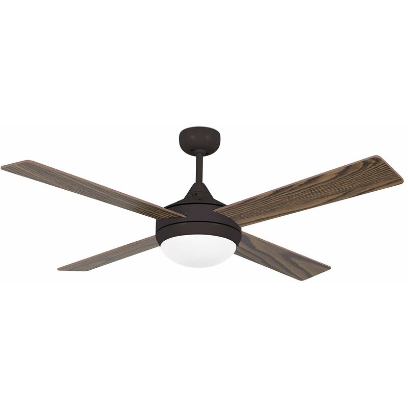 foto del prodotto faro ventilatore soffitto con luce e 4 pale, marrone noce
