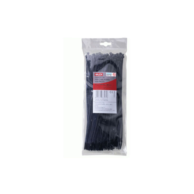 foto del prodotto fascetta per cablaggio nera valex 1201039 100 pz 300 x 3,6 mm poliammide 6.6, 300 x 3,6