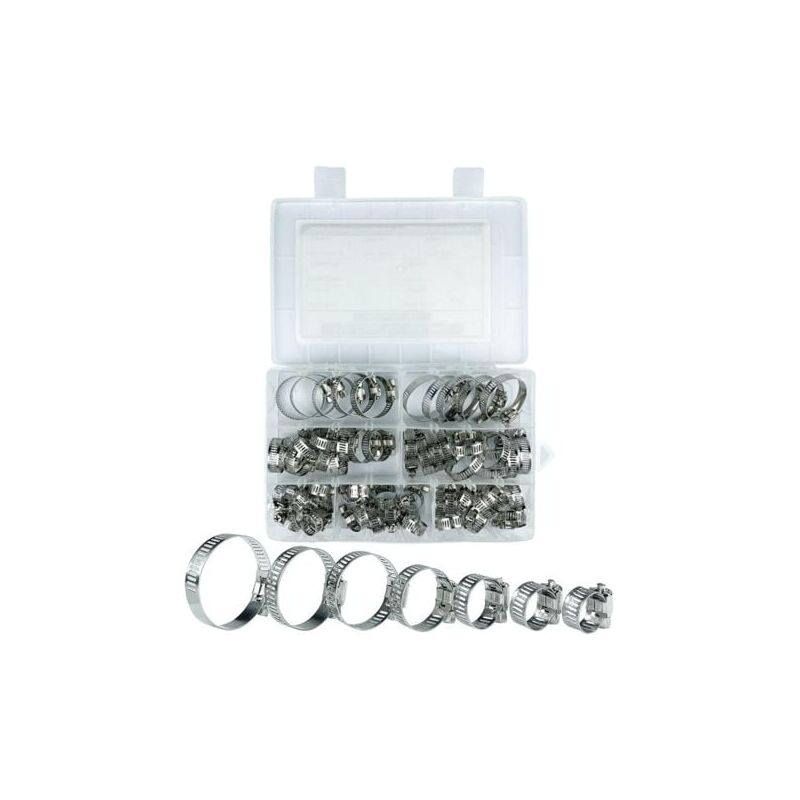 foto del prodotto fascetta stringitubo aiperq, fascetta stringitubo in acciaio inox, 60 pezzi, fascetta stringitubo in acciaio inox, 8 38 mm, 7 diverse misure, per
