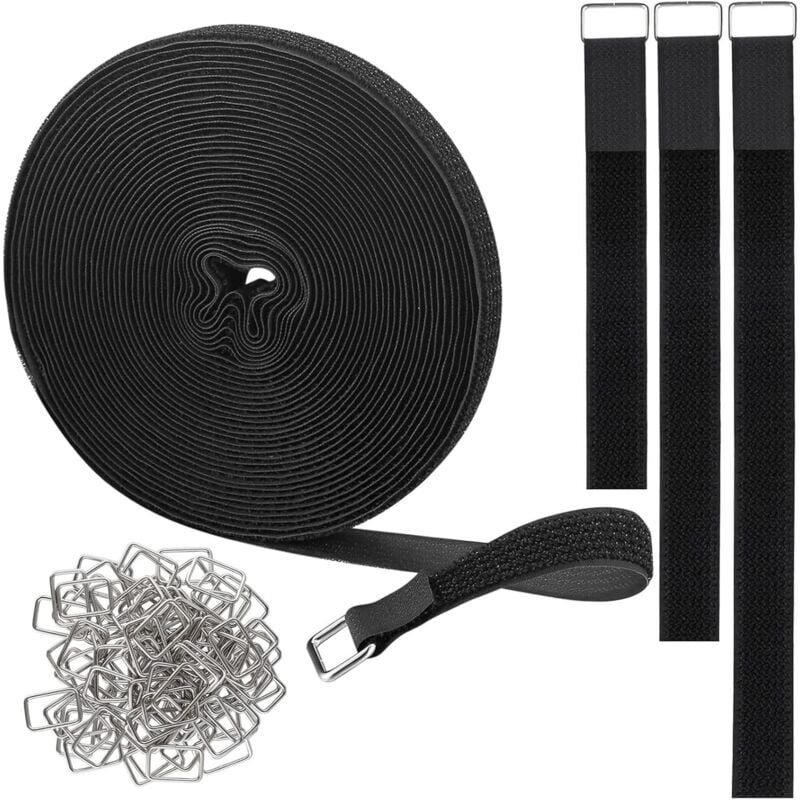 foto del prodotto fascette fermacavi da 2,5 cm x 10 m, fascette fermacavi non adesive con 50 bottoni automatici in metallo, regolabili e riutilizzabili per riporre e