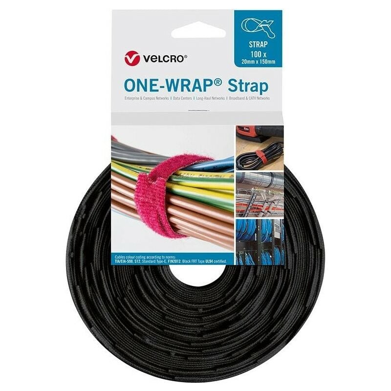 foto del prodotto fascette in velcro una fascia strap 20 x 200 mm nero 100 unit 