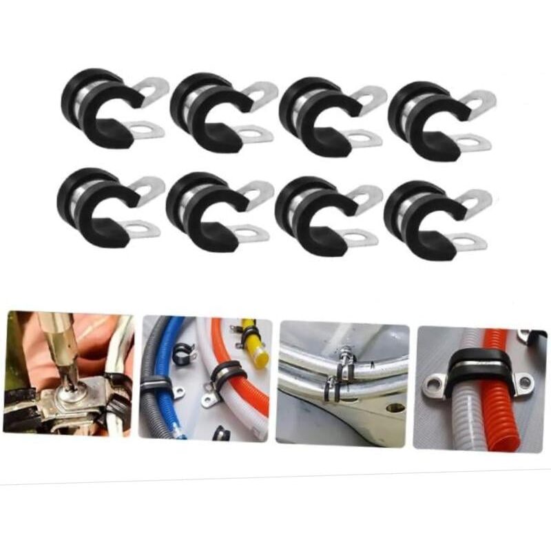 foto del prodotto fascette stringitubo p clips con inserto in gomma scelta 50mm fascia 15mm, 8 pezzi
