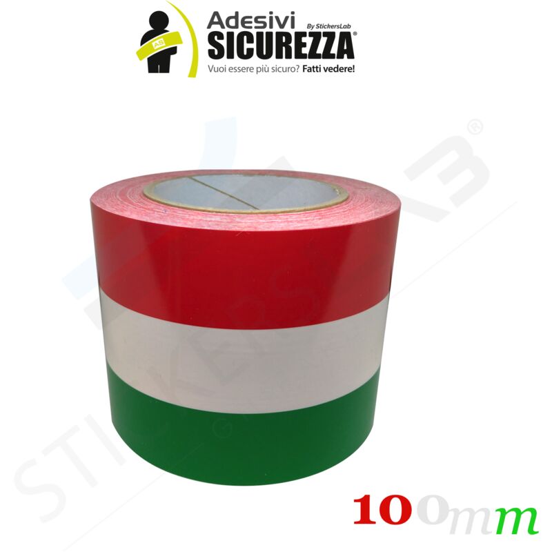 foto del prodotto fascia adesiva tricolore bandiera italia in 5 misure a scelta packaging 100mm 10cm x 100cm