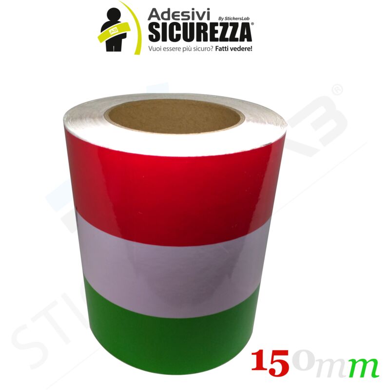 foto del prodotto fascia adesiva tricolore bandiera italia in 5 misure a scelta packaging 150mm 15cm x 100cm