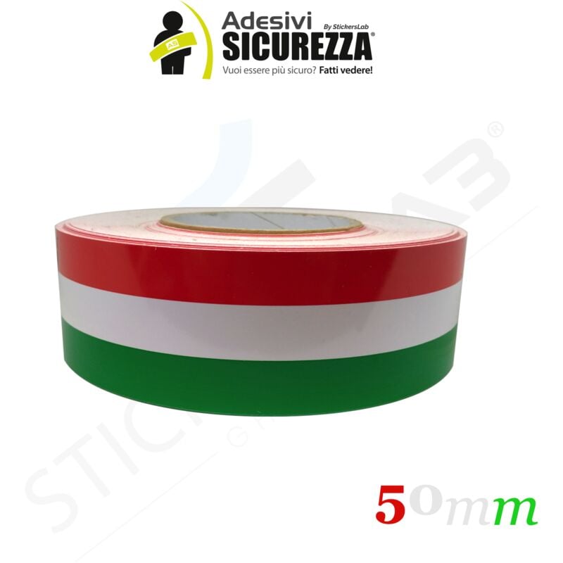foto del prodotto fascia adesiva tricolore bandiera italia in 5 misure a scelta packaging 50mm 5cm x 100cm