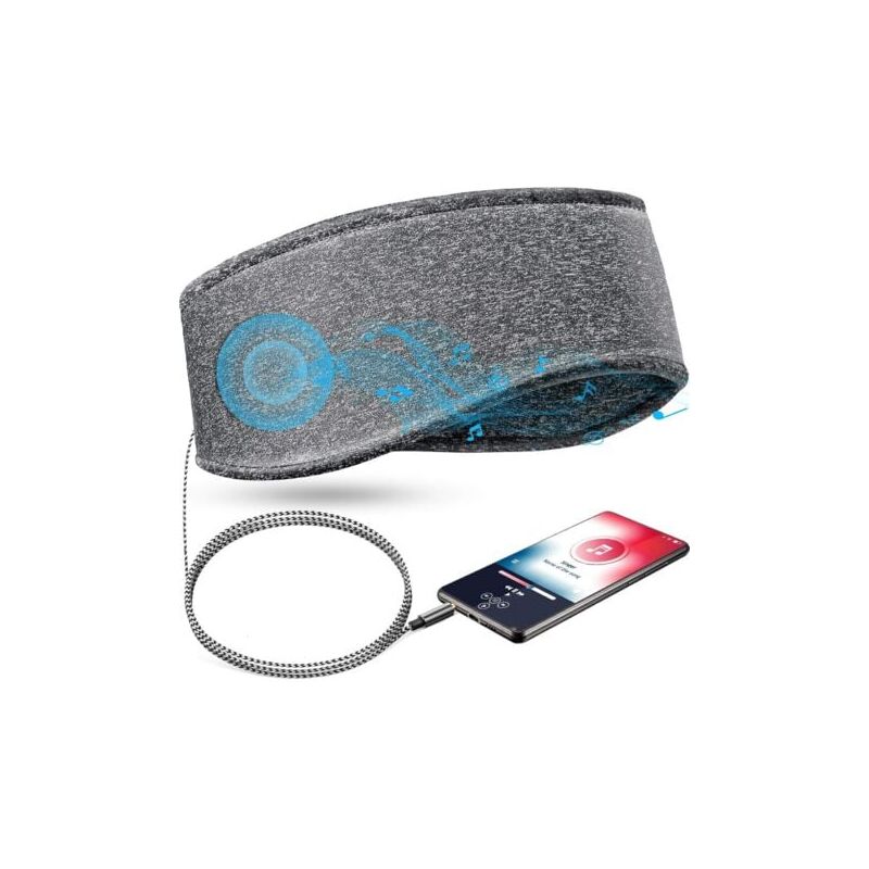 foto del prodotto fascia per dormire con musica e cuffie, fascia da viaggio elastica morbida con cavo da 3,5 mm e altoparlante sottile, comode cuffie per dormire con