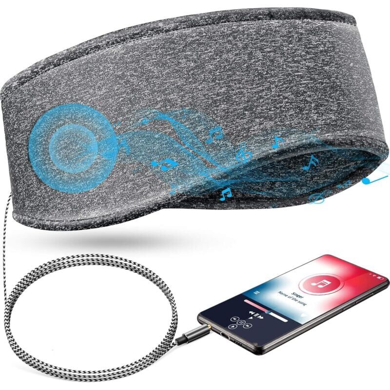 foto del prodotto fascia per dormire con musica e cuffie, fascia elastica morbida da viaggio cablata da 3,5 mm con altoparlante sottile, comode cuffie per dormire