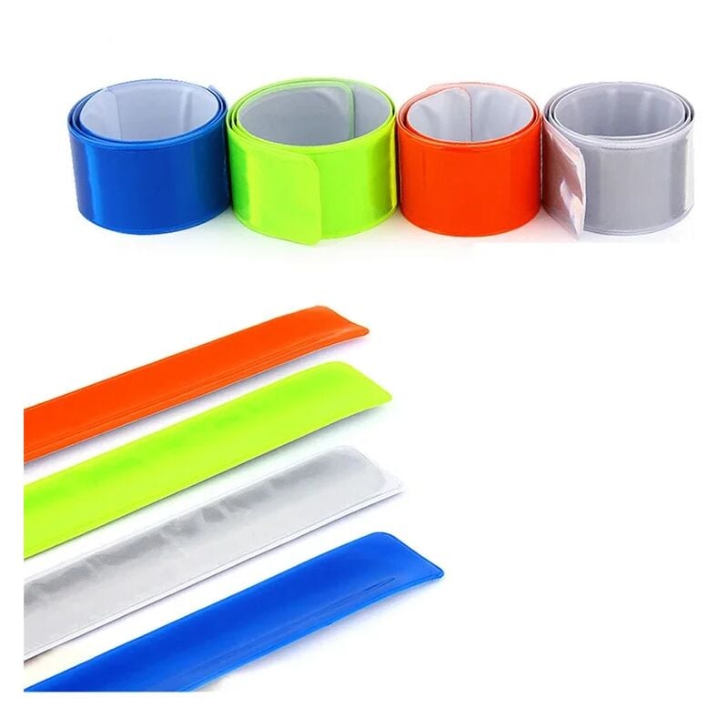 foto del prodotto fascia rifrangente fluorescente da polso o caviglia a scatto in 4 colori colore arancio fluo