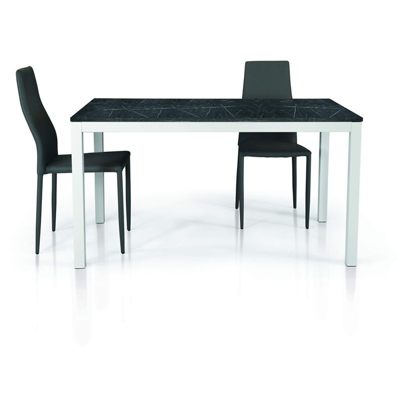 foto del prodotto fashion commerce konte.design tavolo talamone in legno, finitura marmo nero e base in metallo bianco, 90 x 90 90 x 180