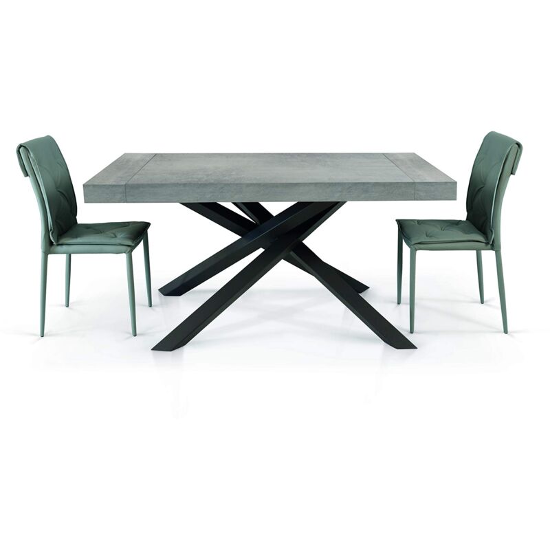 foto del prodotto fashion commerce konte.design tavolo trastevere in legno, grigio beton antracite, gambe incrociate in metallo nero, 180 x 100 280 x 100 cm