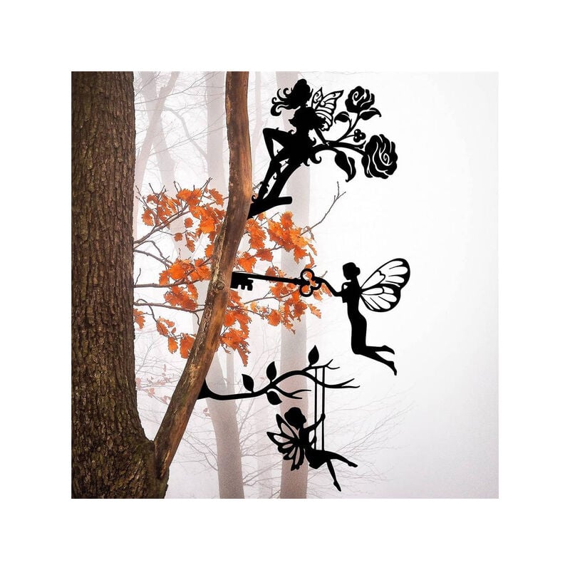 foto del prodotto fata sagoma statua metallo fata ramo decorazione acciaio fata ornamento metallo artigianato esterno giardino farfalla fiore decorazione ramo albero