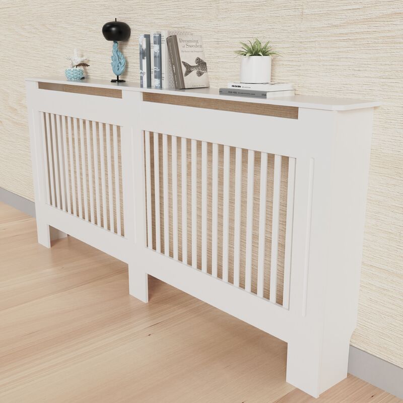foto del prodotto fativo copritermosifone legno moderno bianco altezza interno 90 cm copertura termosifone in mdf copriradiatore l taglia grande
