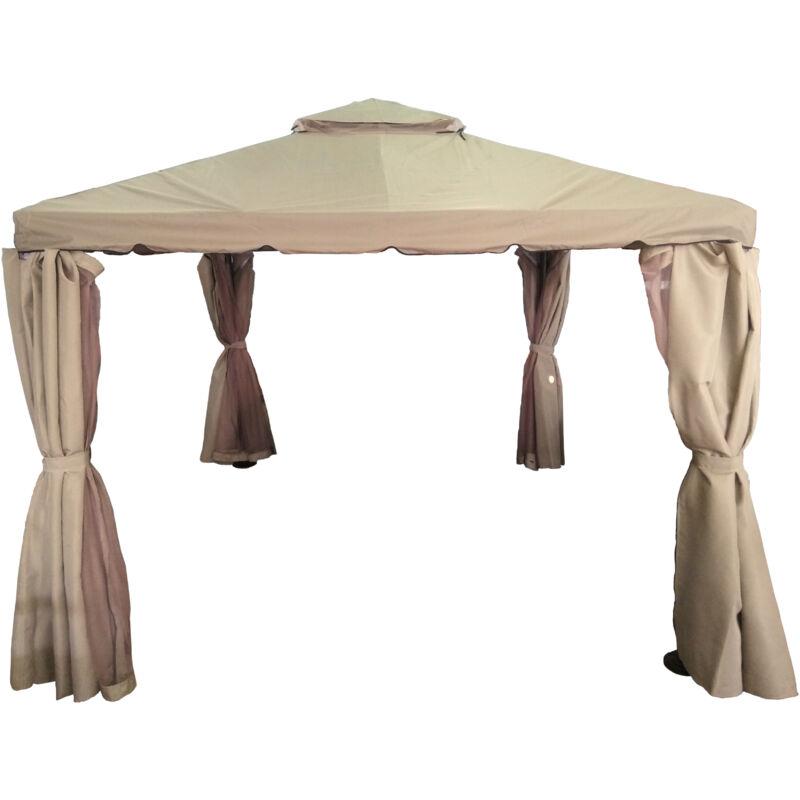 foto del prodotto fatto per voi gazebo ippocrate con teli e zanzariere struttura colore caffe e copertura colore kaki mt.3x3