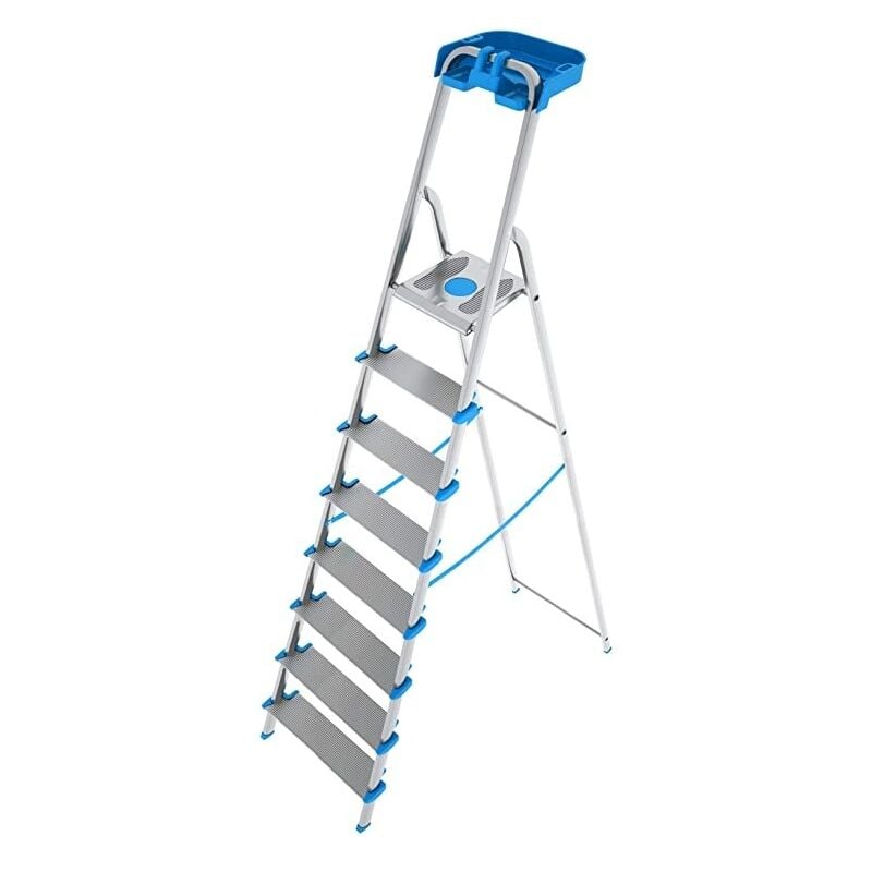 foto del prodotto fatto per voi scala in alluminio 8 scalini 52xh245cm con portaog