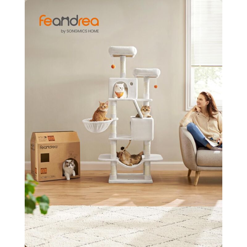 immagine 0 del prodotto feandrea albero per gatti, alto 168 cm, tiragraffi per gatti con 13 graffiatoi, 2 posatoi, 2 grotte, cesto, amaca, pompon, in peluche a pi livelli