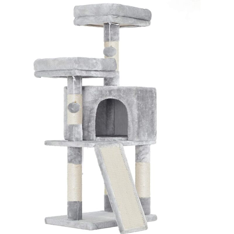 foto del prodotto feandrea albero per gatti, casetta da 115cm, tiragraffi, grigio chiaro da songmics