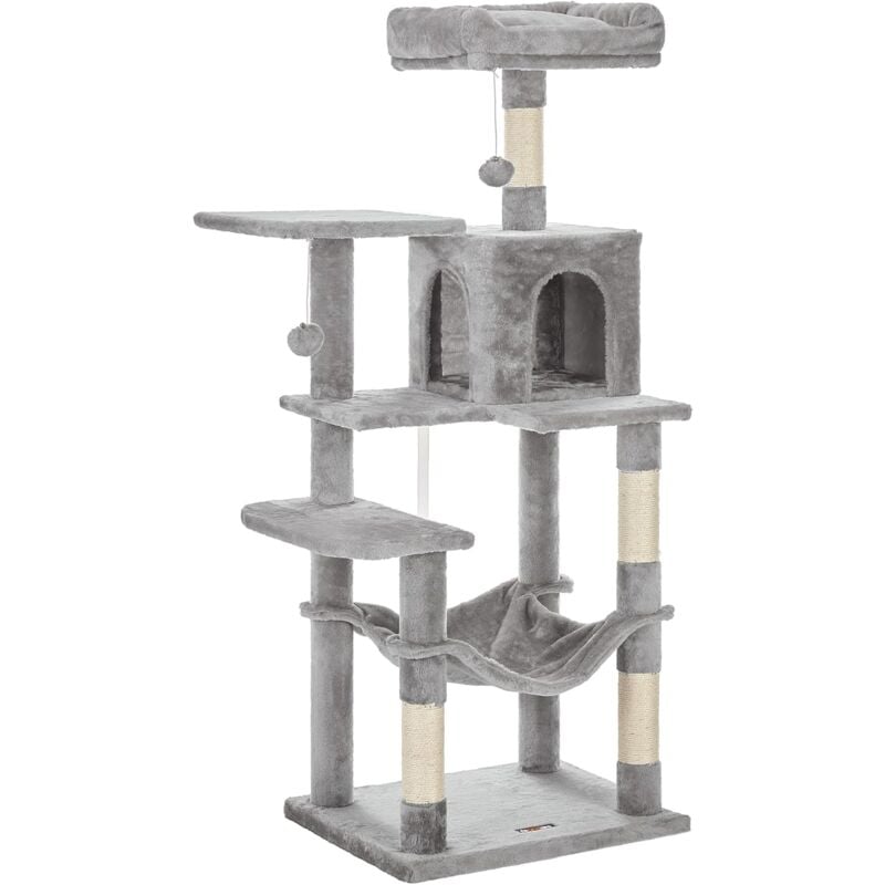 foto del prodotto feandrea albero per gatti, cuccia con amaca, 143 cm, grigio chiaro da songmics