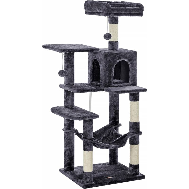 foto del prodotto feandrea albero per gatti, cuccia con amaca, 143 cm, grigio fumo da songmics