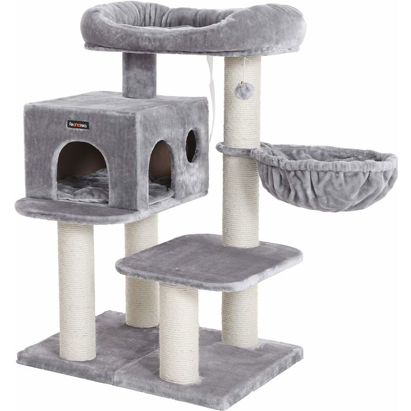 foto del prodotto feandrea tiragraffi, albero per gatti con piazzola xxl in peluche, ampia casetta e cuccia rotonda, unit mobile, spesse colonne completamente