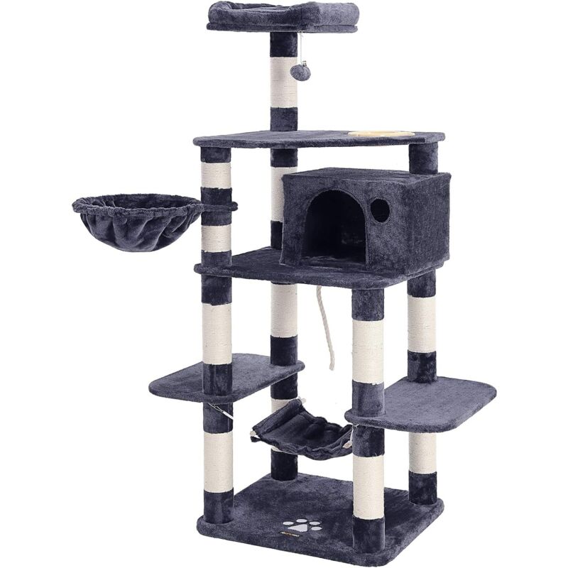 foto del prodotto feandrea tiragraffi per gatti multi livello da 164cm con ciotola, amaca, cesto e cuccia, parco giochi, mobili per gatti per gatti e cuccioli largo,