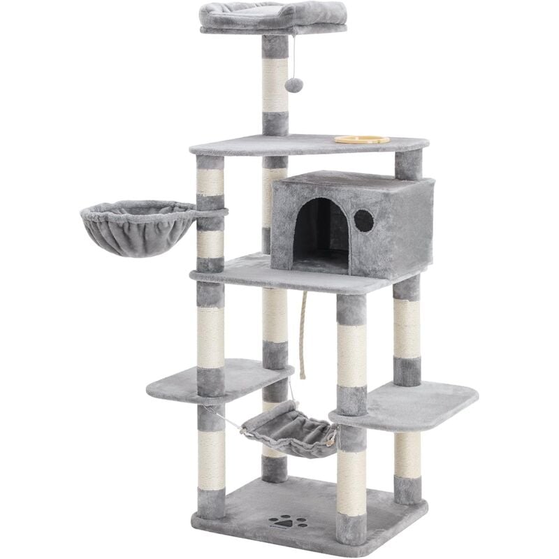 foto del prodotto feandrea tiragraffi per gatti multi livello da 164cm con ciotola, amaca, cesto e cuccia, parco giochi, mobili per gatti per gatti e cuccioli largo,