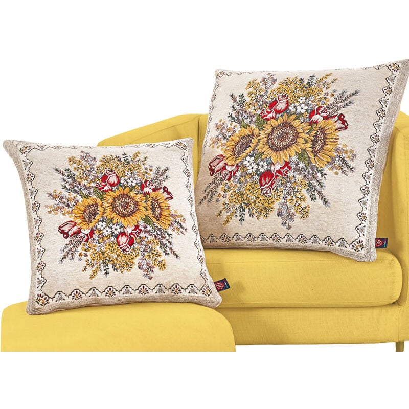 foto del prodotto federa cuscino arredo casa fodera tessuto cinigliato floreale sunlight girasoli, misura40x40coloresunlight