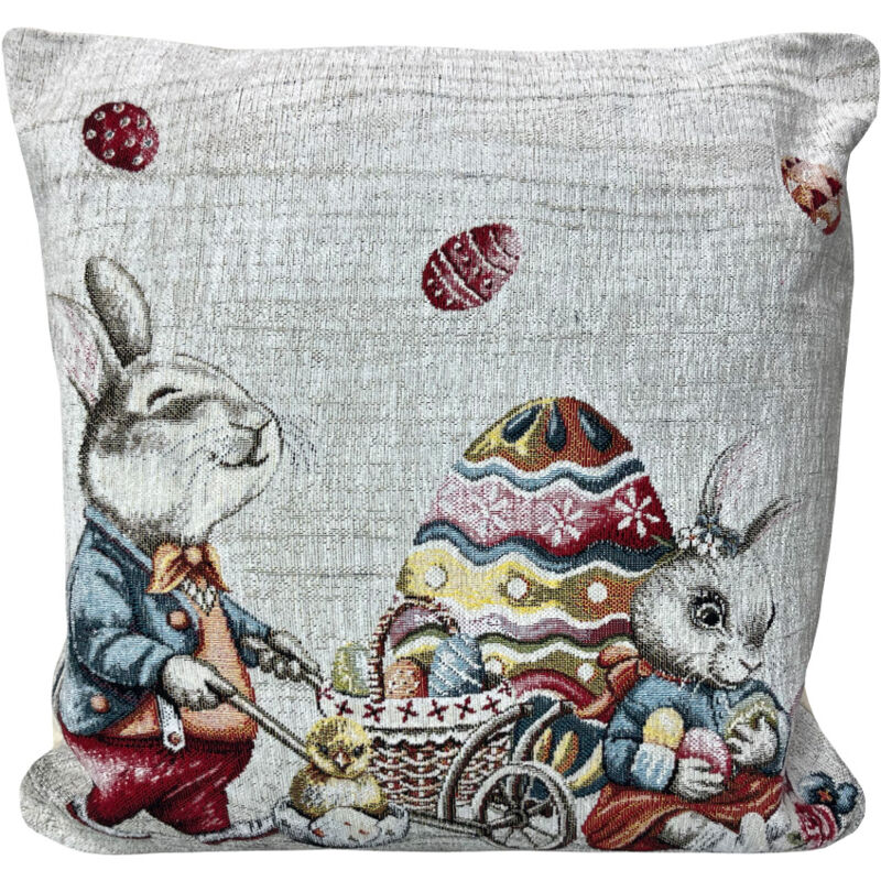 foto del prodotto federa cuscino arredo casa fodera tessuto cinigliato pasqua bunny easter, misura50x50colorebunny easter