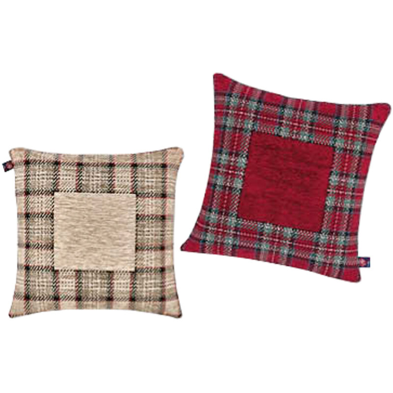 foto del prodotto federa cuscino arredo casa fodera tessuto cinigliato scozzese tartan, misura40x60colorebordeaux