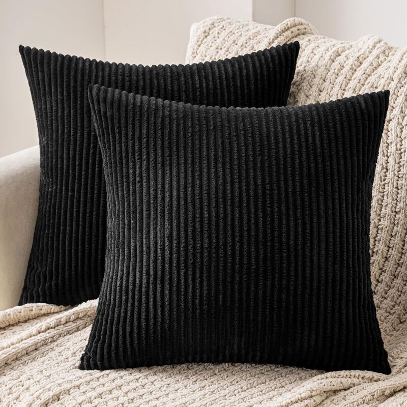 foto del prodotto federa decorativa per cuscino in velluto, federa morbida per divano, soggiorno, set da 2, 45x45 cm, nero lablanc