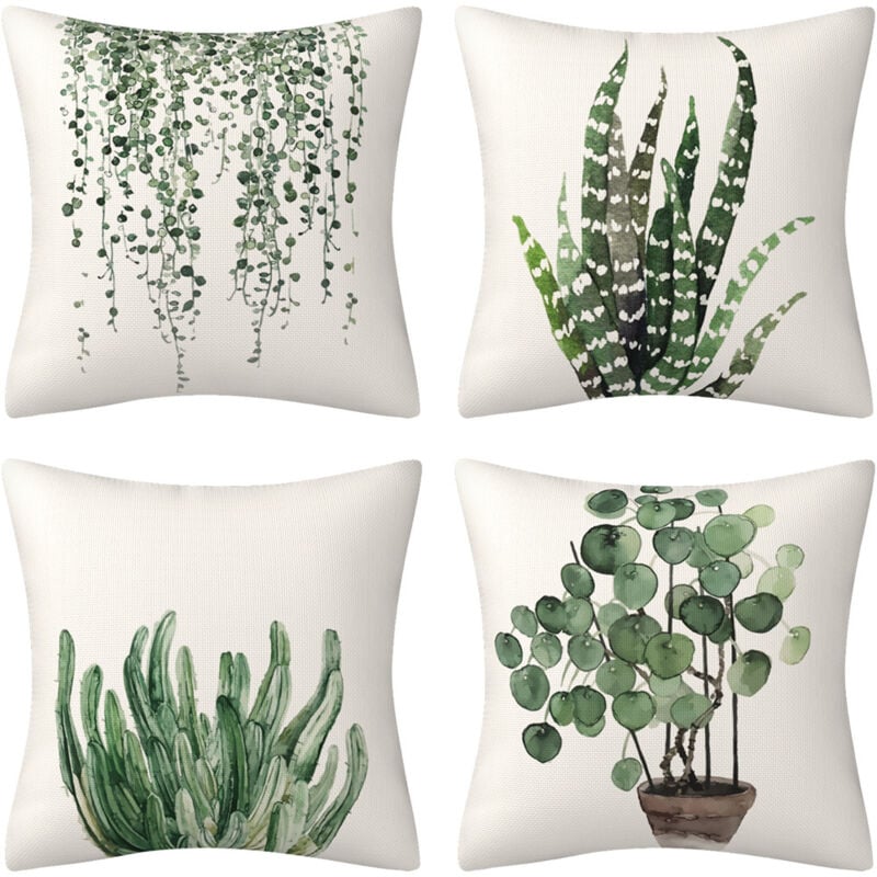 foto del prodotto federa per cuscino con foglie, 45 x 45 cm, motivo pianta verde, in poliestere e lino, decorativa per divano, soggiorno, camera da letto, sedia,