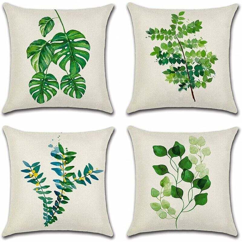 foto del prodotto federa per cuscino da esterno, set di 4 federe impermeabili con motivo a foglie verdi per patio, giardino, soggiorno, camera da letto, 45 x 45 cm b